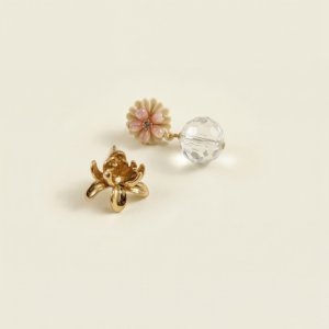 Home mismatched floral crystal drop earrings