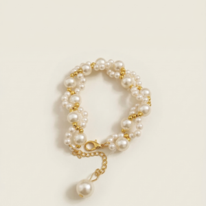Collections twisted pearl & gold bead bracelet with pearl drop