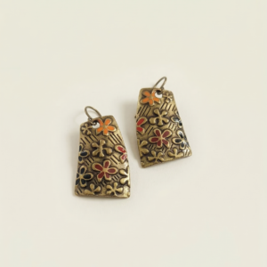 Collections antique brass floral enamel drop earrings